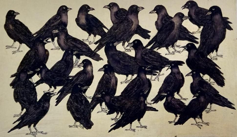 Murder of Crows - monochrome painting
