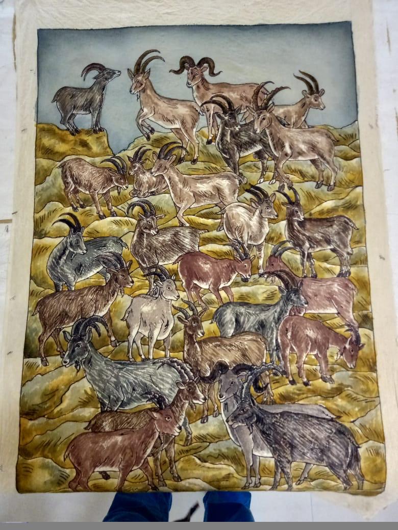 Herd of Goats - multicoloured painting